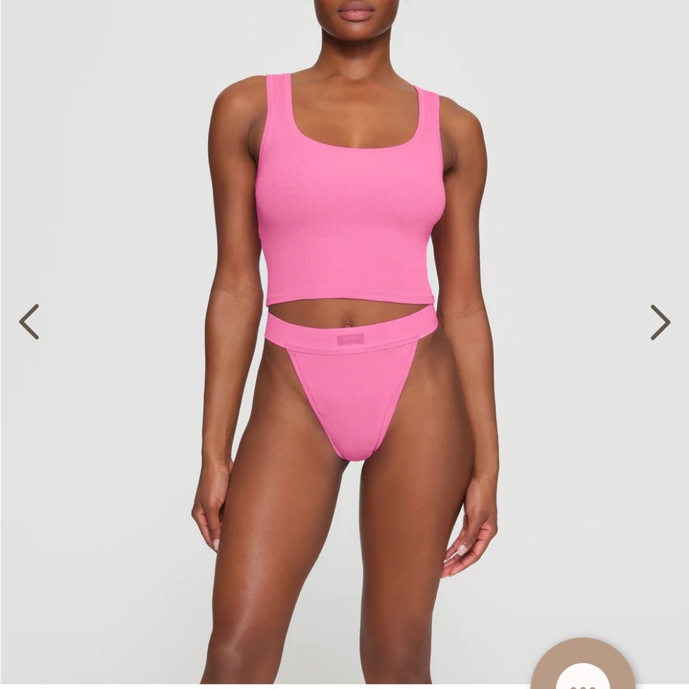 NWT SKIMS SUGAR PINK COTTON RIB TANK AND THONG SET
